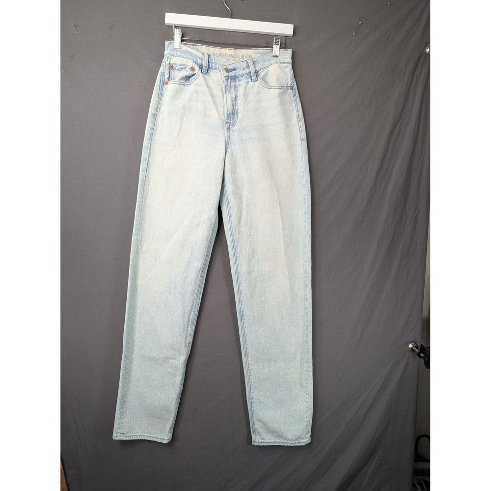American Eagle Strigid Mom Jeans Light Wash High Rise Size 4 X-Long Blue Denim
